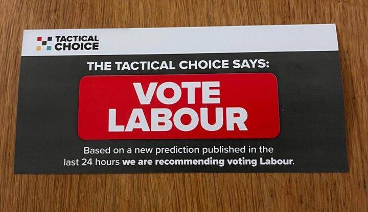 Leaflet with a TACTICAL CHOICE logo suggesting a vote for Labour